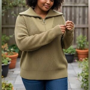 NEW Ava & Viv Stone Moss Green 1/4 Zipper Sweater Womens Sz 1X